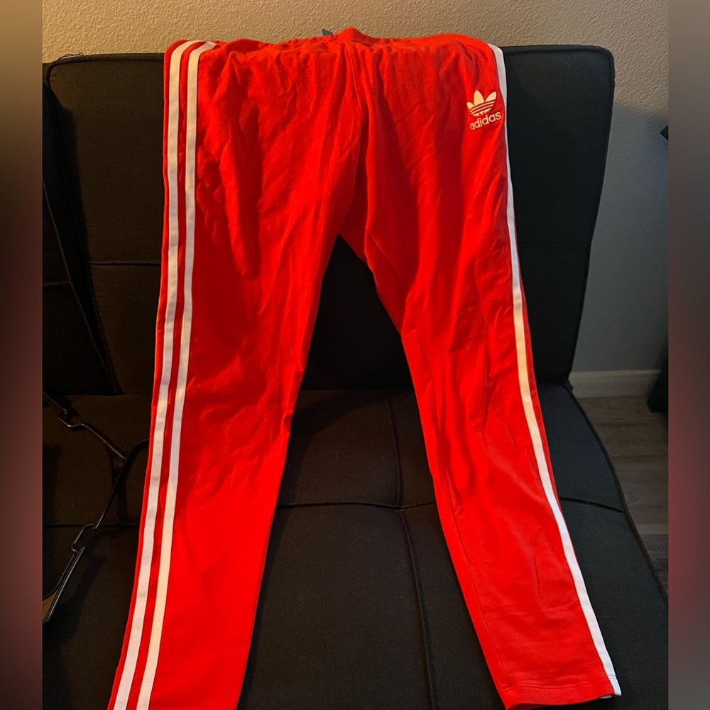 adidas Originals Red Leggings with White Stripes